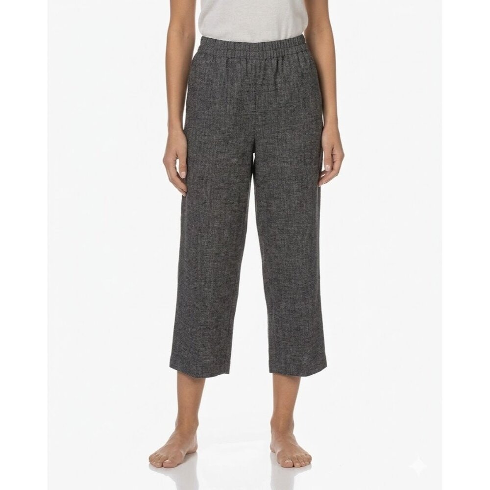 NWT Eileen Fisher Straight Crop in Black White Tweedy Dot Organic Linen Pants XL